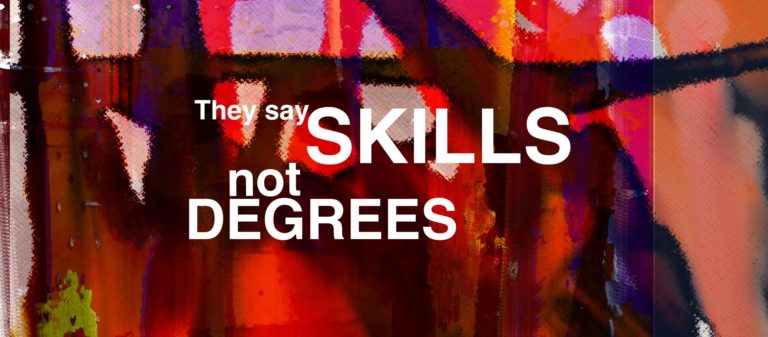 Abstract background with text: Hire on Skills